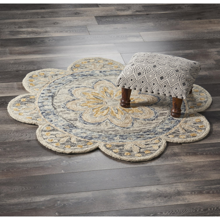 August Grove® Dickie Summer Petals HandTufted Wool Gray Area Rug Wayfair